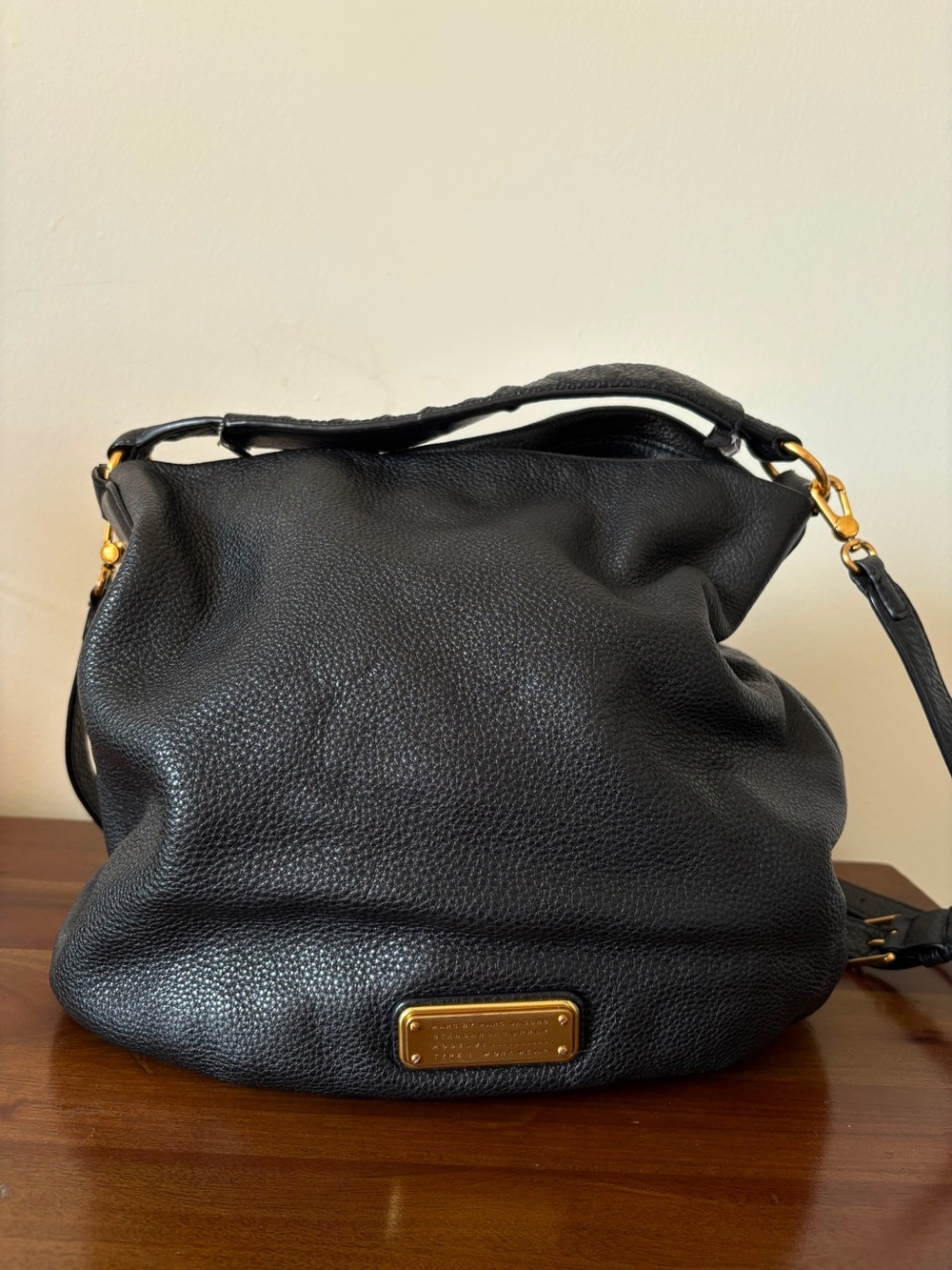 Marc By Marc Jacobs Black Pebbled Leather Hobo with Gold Hardware